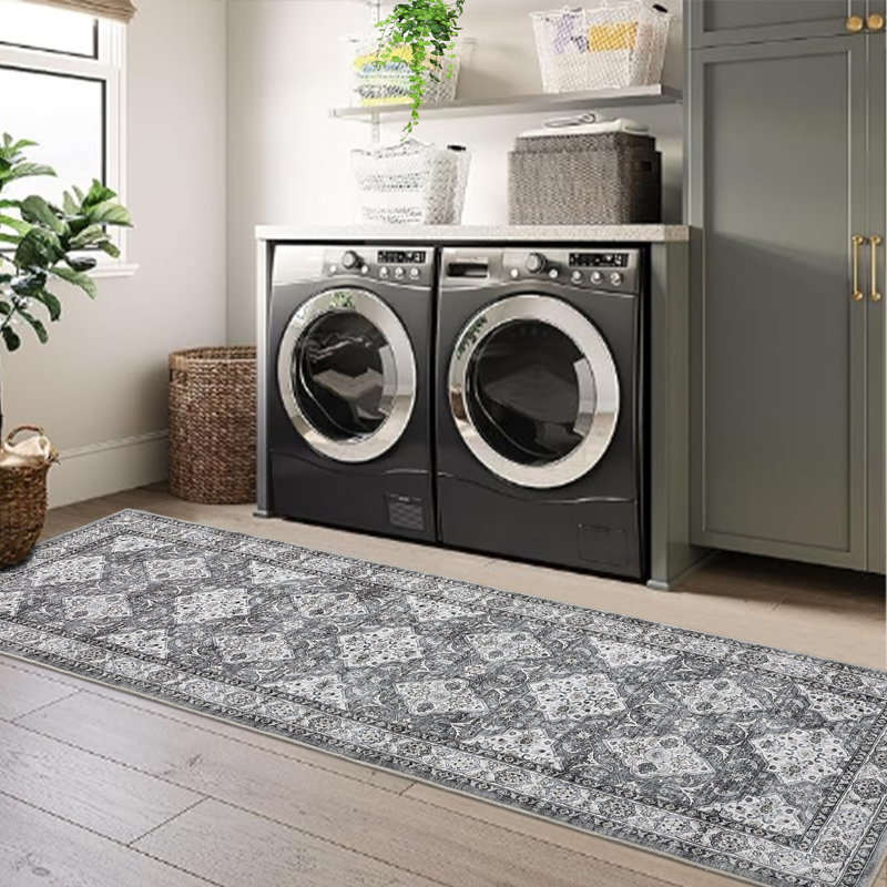Machine Washable Rug with Rubber Backing for Living Room Oriental Non-Slip Dining Room Rug Easy-Cleaning Floor Carpet for Bedroom Office Playroom