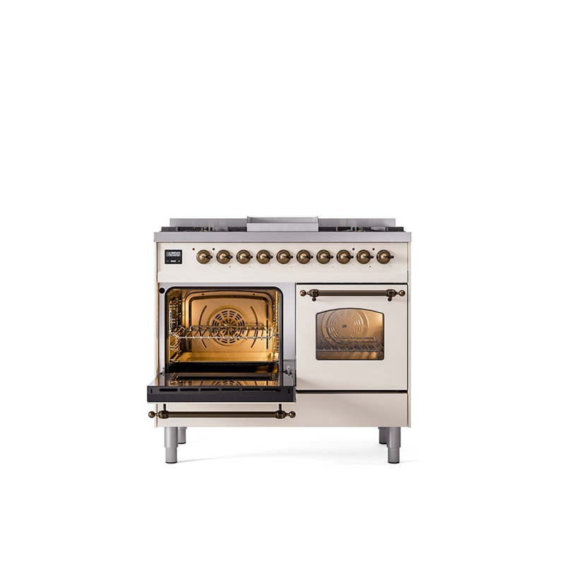ILVE Nostalgie II 40 in Dual Fuel Range, Liquid Propane, Antique White/Bronze