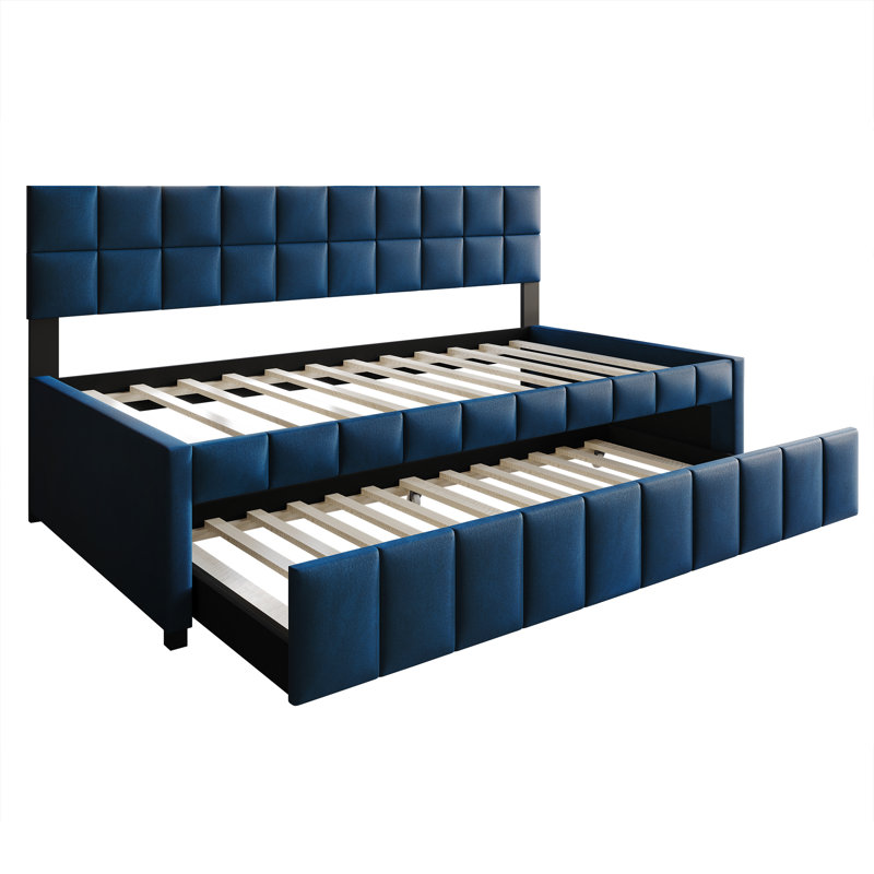 Twin Daybed Velvet With Trundle, Navy Blue