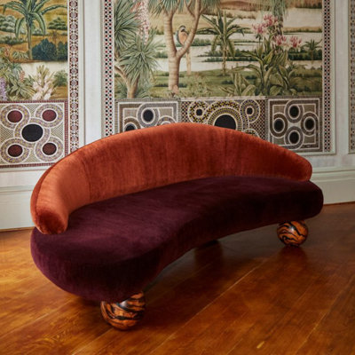 French Retro Curved Three-seater Sofa