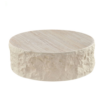 Table basse ronde en fibre de verre 35,43 po pour table de salon, table en imitation pierre devant le canapé, table basse au design moderne pour bureau, appartement, sans assemblage