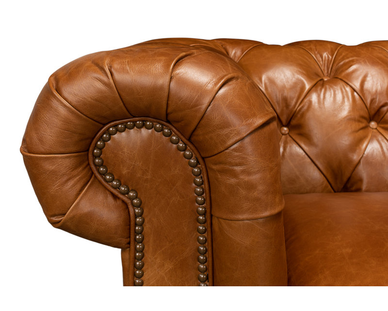 Carola Leather Sofa, Cuba Brown Genuine Leather