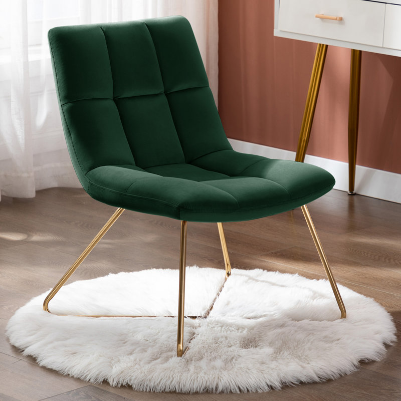 Scheidt 57.15 cm Wide Mid-Century Modern Velvet Lounge Chair with Gold Legs, Dark Green