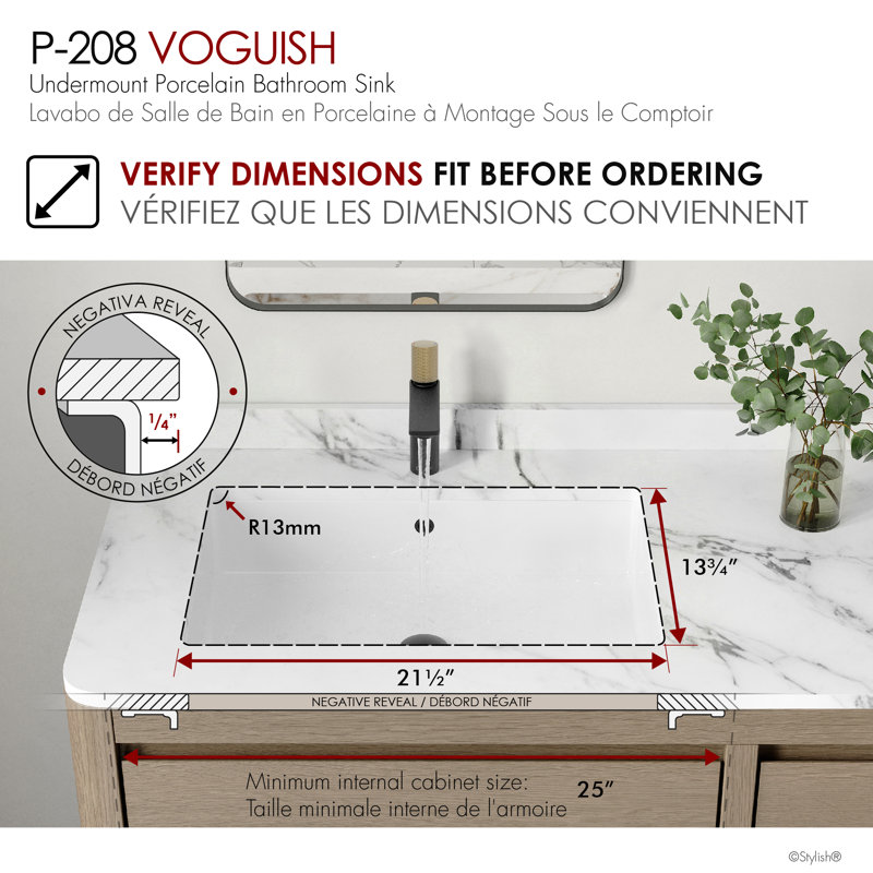 24.5 in. x 16.5 in. Porcelain, White Rectangular Undermount Bathroom Sink