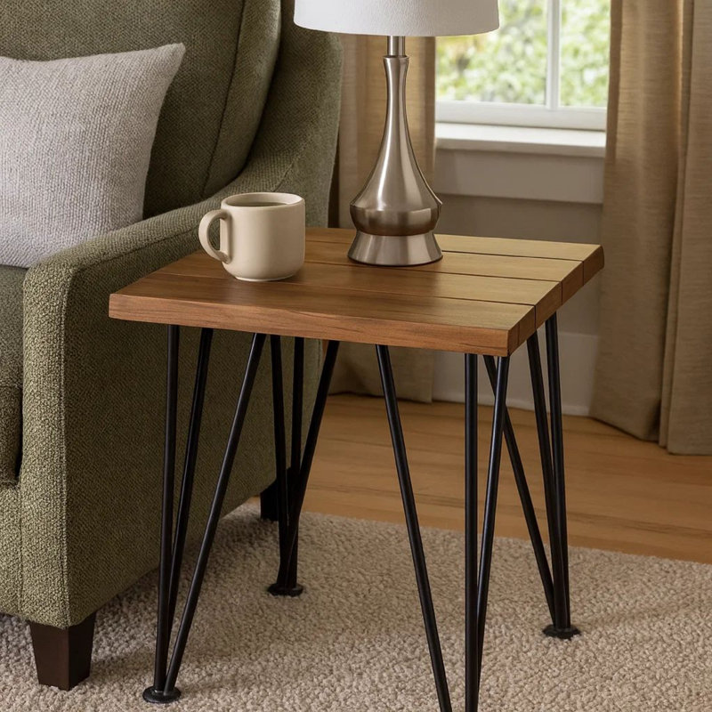 Table d'appoint Zion, 18 po, pieds en épingle, bois brun