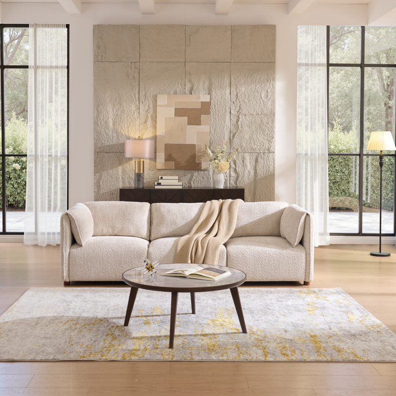 Zeno Modern Contemporary Boucle Modular Sectional Sofa with Rubberwood Leg, 96''W x32''Dx29.50''H