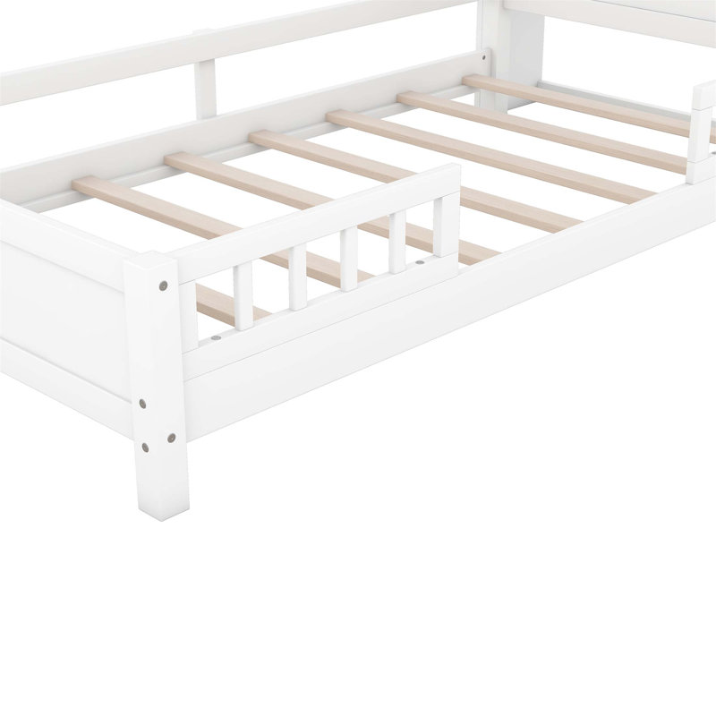 Lit plateforme en bois avec éclairage à DEL intégré, tête de lit avec rangement et garde-corps pour plus de sécurité et de commodité