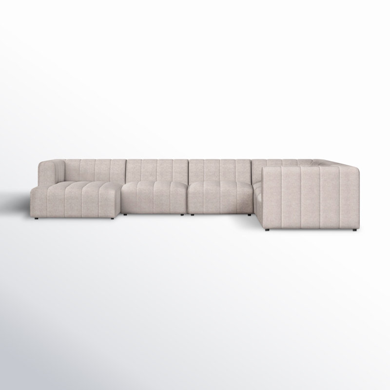 Bowry 6 - Piece Chaise Sectional, Reversible, Neutral Sandstone Polyester, 28" H x 157" W x 129" D