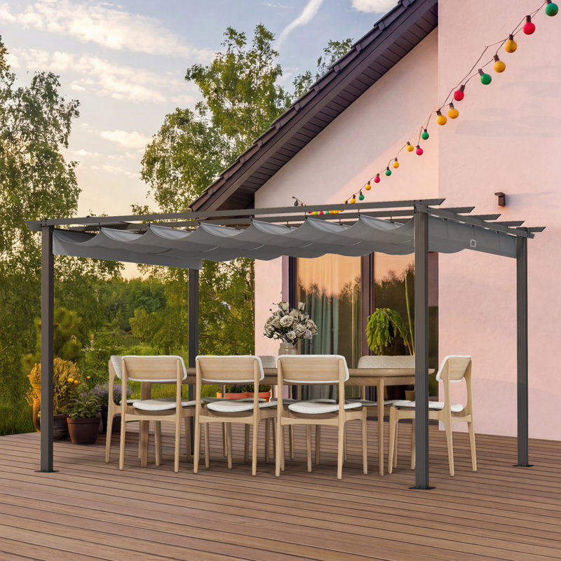 Aluminum Pergola with Retractable Canopy, Gray, 13 ft. W x 10 ft. D