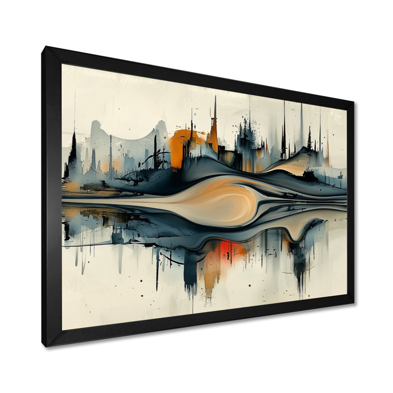 Jaanai - Abstract Wall Art, H 30 po x l 40 po, Cadre simple, Noir