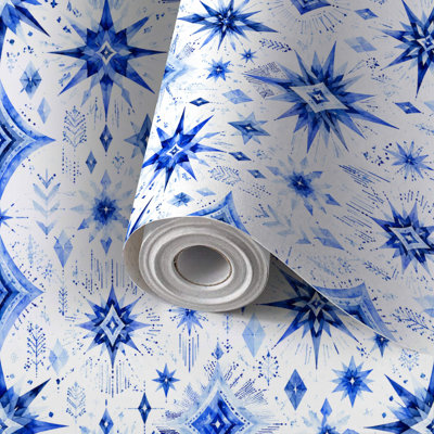 Papier de contact à peler et coller avec papier adhésif indigo et géométrique bleu indigo symétrique auto-adhésif 17,7 po x 118 po (45 x 300 cm)
