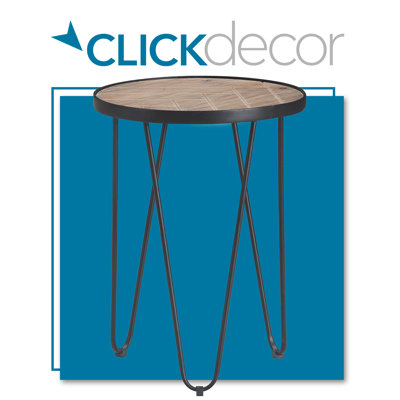 Hudson ClickDecor Modern Farmhouse Round Metal Side Table, Rustic Wood Accent End Table for Living Room