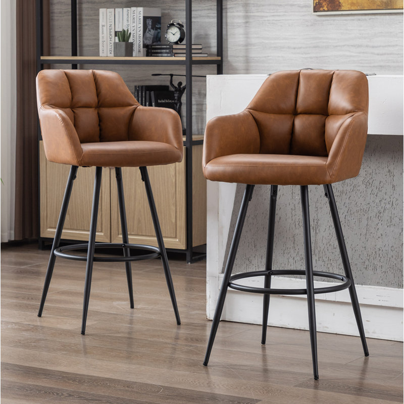 Irelyn PU Upholstered 30'' Bar Stool, Brown PU