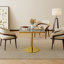 Table de salle à manger carrée moderne en tulipe, plateau en pierre frittée avec motif de marbre, piètement robuste en acier inoxydable, montage facile-473026414-473026413