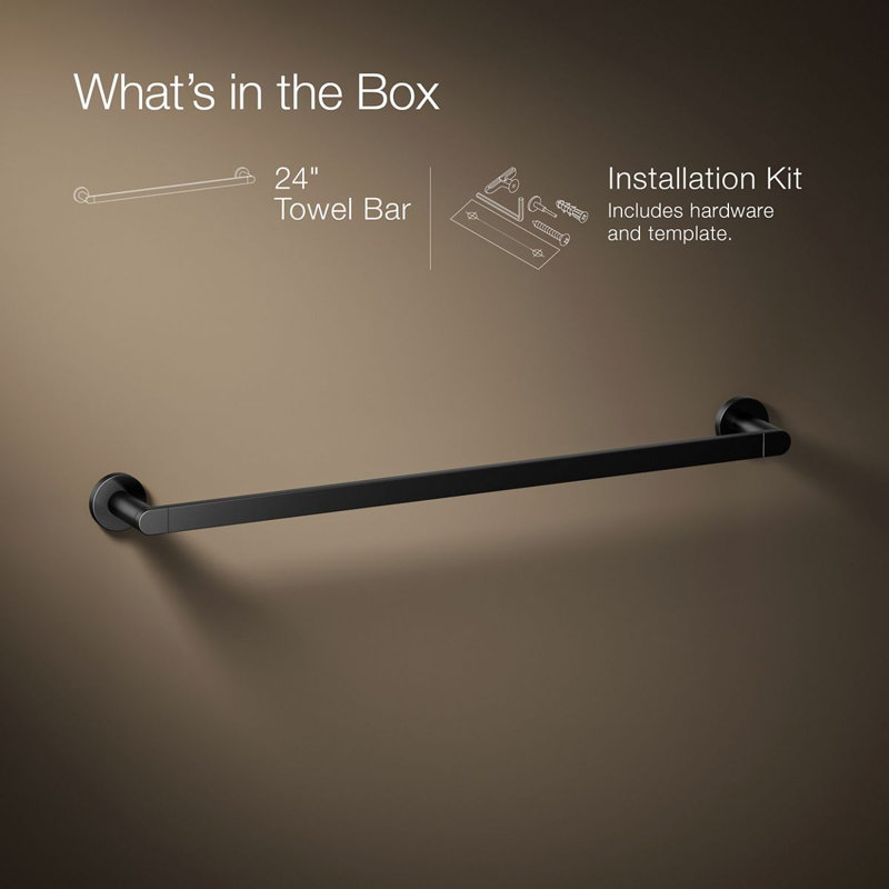 18" Wall Mounted Towel Bar, 24"W, Matte Black