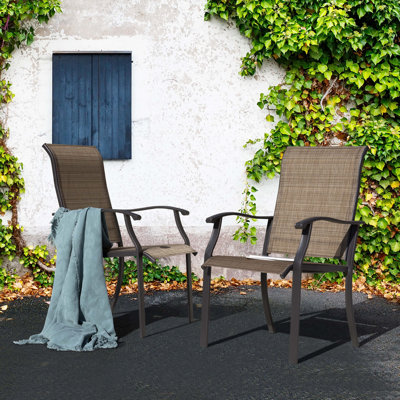 Outdoor Patio PVC-Coated Dining Armchair, Powder-Coated Iron Frame for Patio, Black