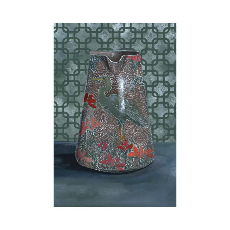 Heron Vase 1 Piece Painting on Canvas, 20.32 cm H x 30.48 cm W, Wrapped Canvas