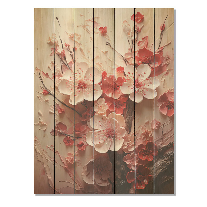 «Pink Orchard Tree Ballet Of Cherry Blossoms I», impression sur cerisier sur bois, H 20 po x l 10 po