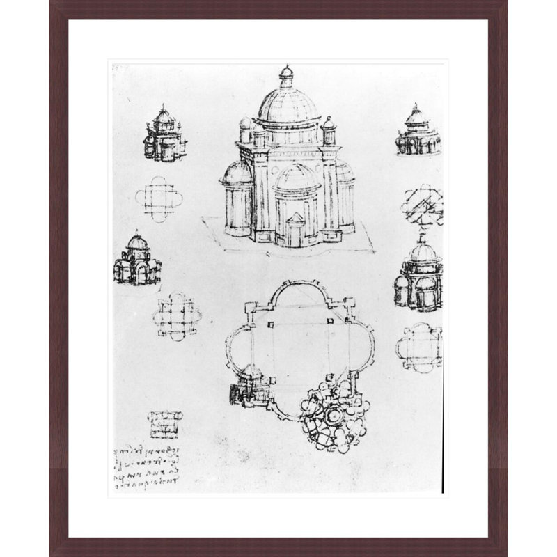 Studies for a building of a centralised plan detail of fol. 3v from Codex Ashburnham I and II (formerly part of Manuscript B (2184)) by Leonardo da Vinci -Framed Giclee Print