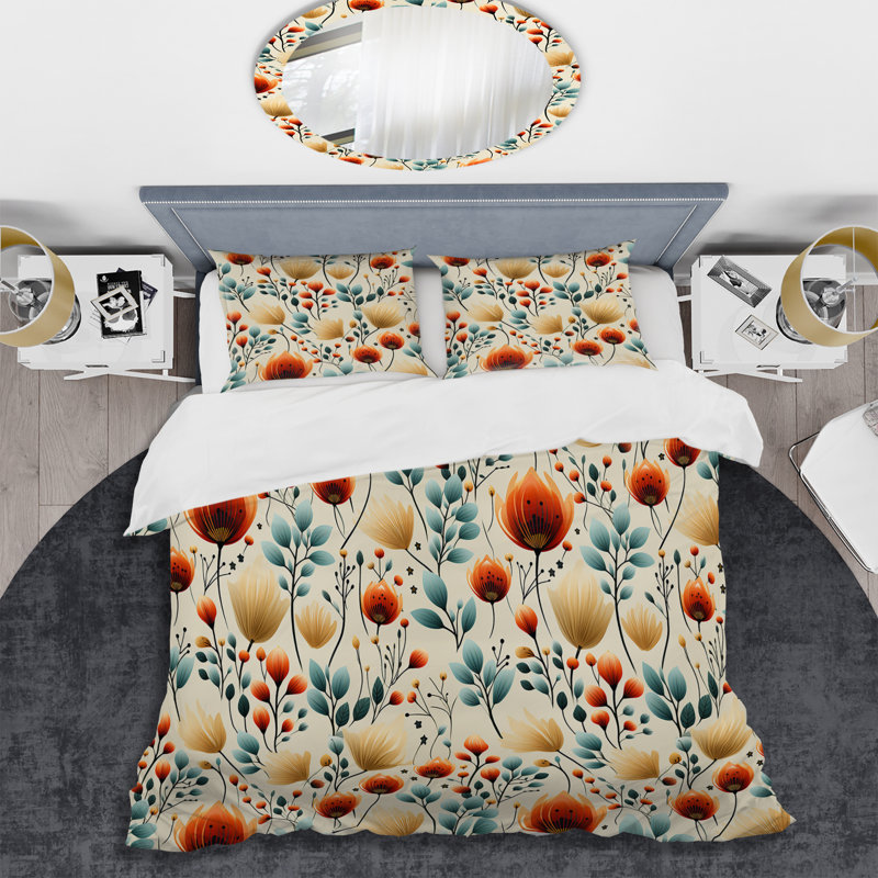 Literie scandinave à motif floral I, Housse de couette pour très grand lit et 2 très