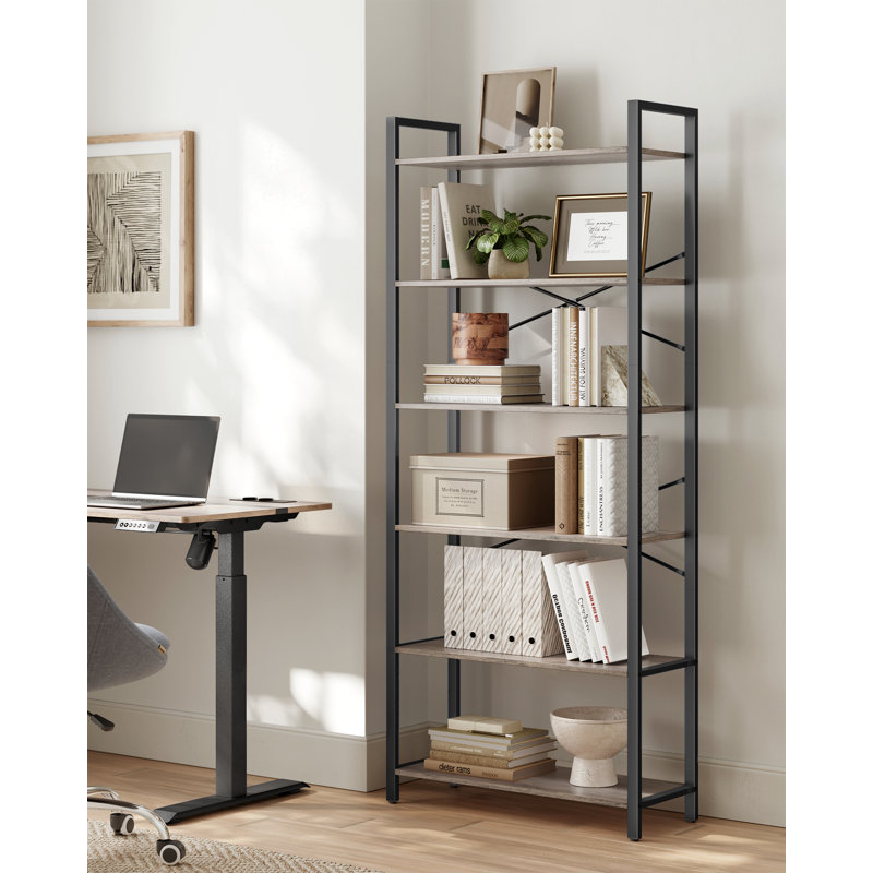 Bernis 186cm H x 80cm W Steel Etagere Bookcase, Greige/Black