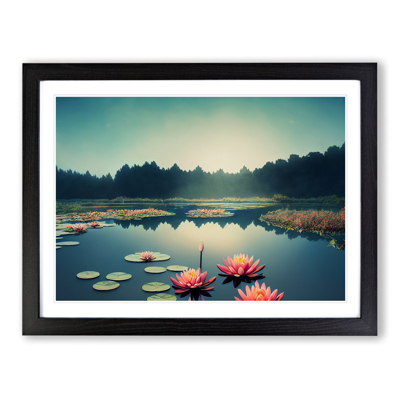 Sublime Water Lily Pond - Single Picture Frame Print, Black Framed, 25cm H x 34cm W x 2cm D