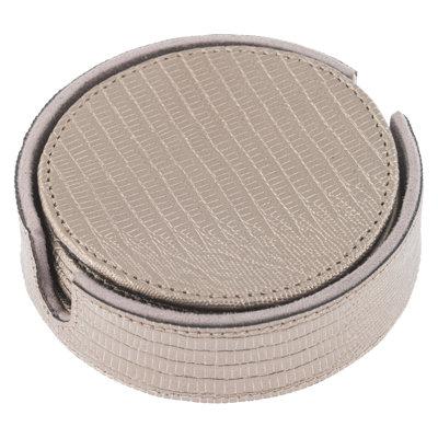 Faux Leather Coasters With Holder - Pewter
