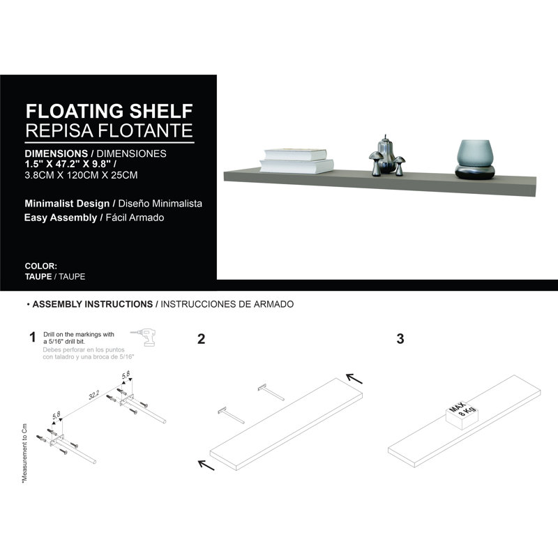 Burnsville floating shelf in melamine x2,mahogany gales, Grey