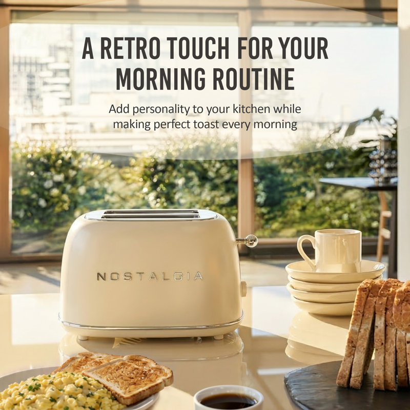 Classic Retro 2-Slice Toaster, Cream, Cream