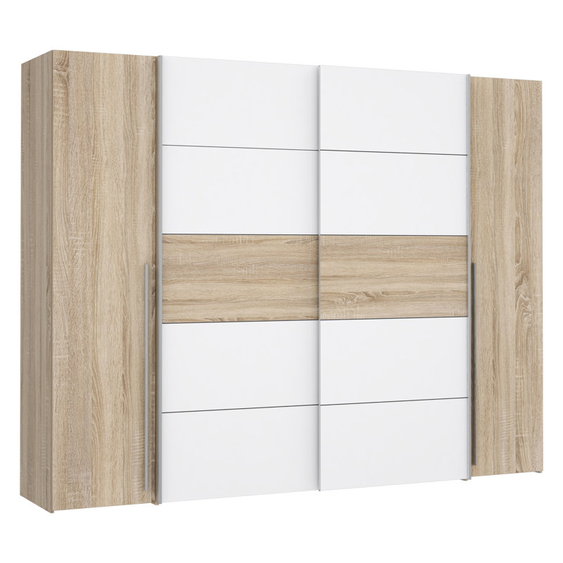 Debarr 4 Door Manufactured Wood Wardrobe, Sonoma Oak/White, 210.5cm H x 270.3cm W x 61.2cm D