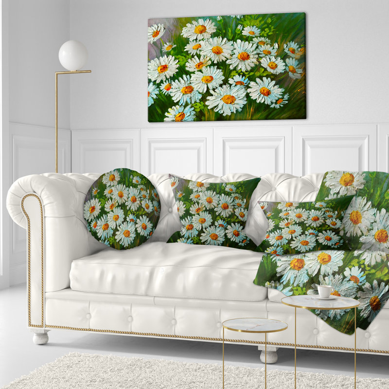 Floral Heavily Textured Daisies Art Pillow, Rectangular, 12" x 20"