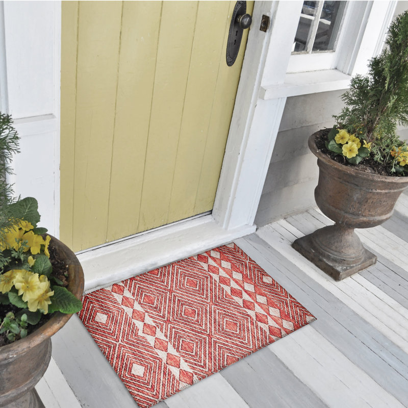 Chenille Washable Geometric Indoor/Outdoor Rug, Rectangle 3' x 5'