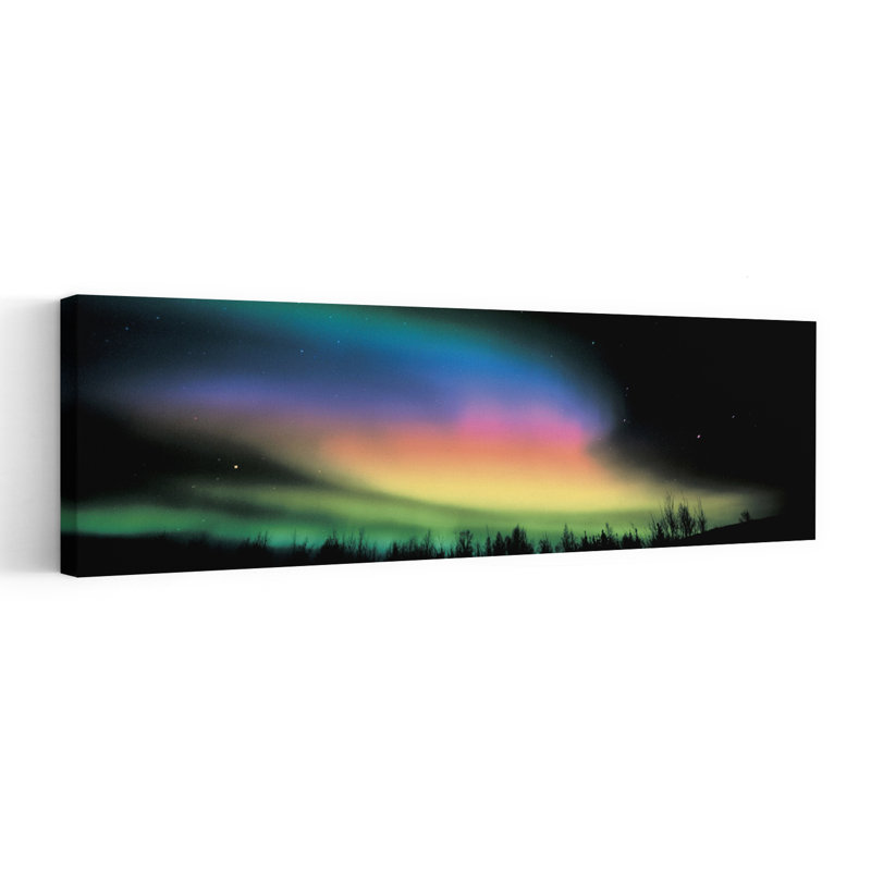 «Northern Lights», art mystique abstrait coloré, paysage de forêt, H 12 po x l 36 po