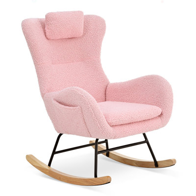Rocking Chair Nursery, Teddy Upholstered Rocker Glider Chair With High Backrest For Nursery, Bedroom, Living Room, Offices by George Oliver