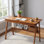 Bureau de style Mid-Century 100% bois massif, petit poste d'écriture avec 2 tiroirs et tablette de rangement pour le bureau de la chambre à coucher