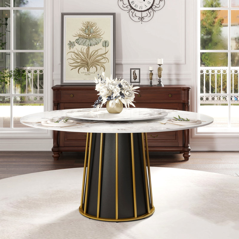 Table de salle à manger 59,05 po Modern White Stone