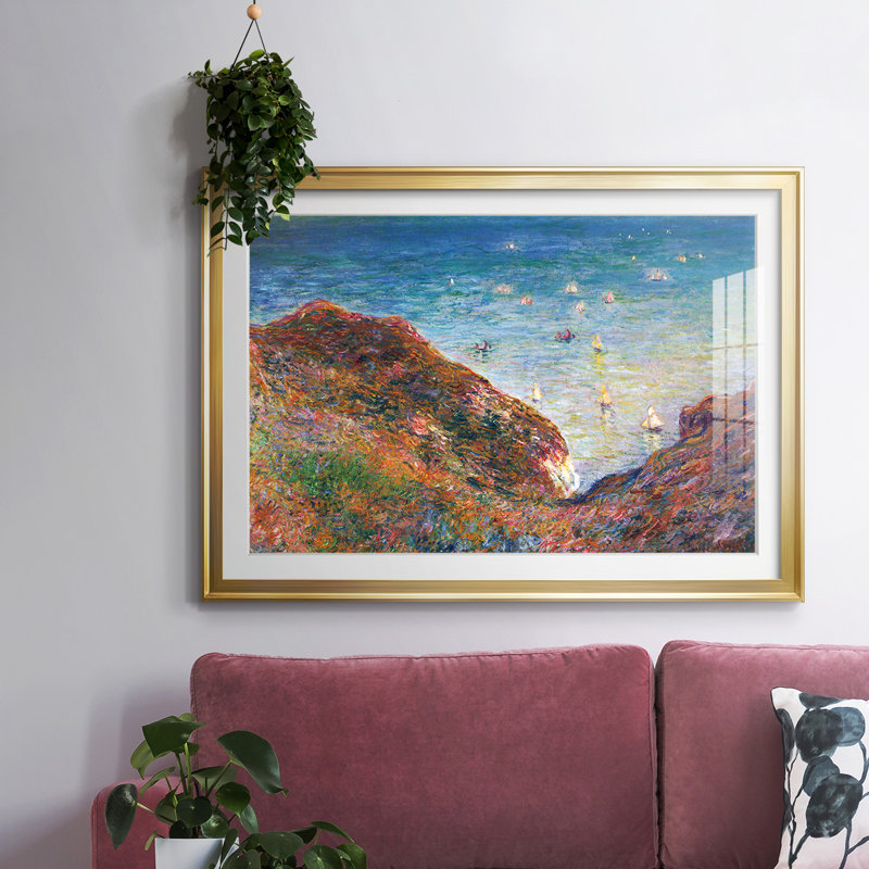 "Sur les falaises de Pour Ville", impression par beau temps sur papier par Claude Monet, Or, H 27 po x l 39 po x P 1,5 po