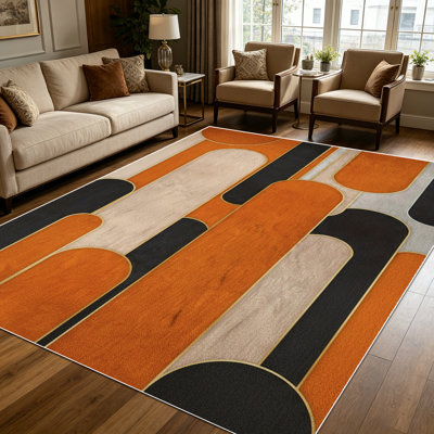 Tapis de fond à motif géométrique abstrait et abstrait à motif géométrique en bois beige et noir de 1 pièce pour le salon, doux et confortable, convenant à toutes les saisons, facile à entretenir et lavable à la machine, tapis de table sous la table convenant à la salle à manger,