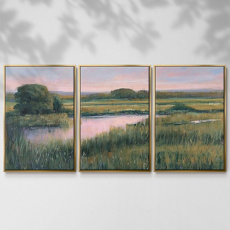 «Spring Marsh I», reproduction sur toile flottante 3 pièces, H 40 po x l 78 po x P 2 po, Or