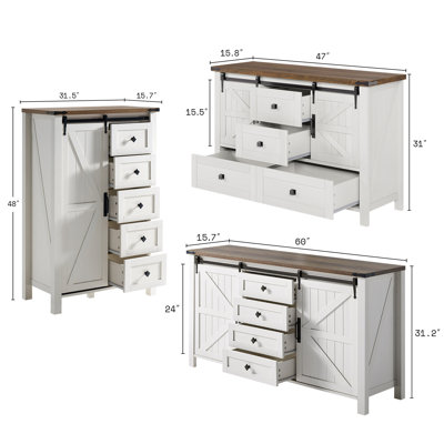 Kriebel Farmhouse 3-piece Bedroom Table Set,White