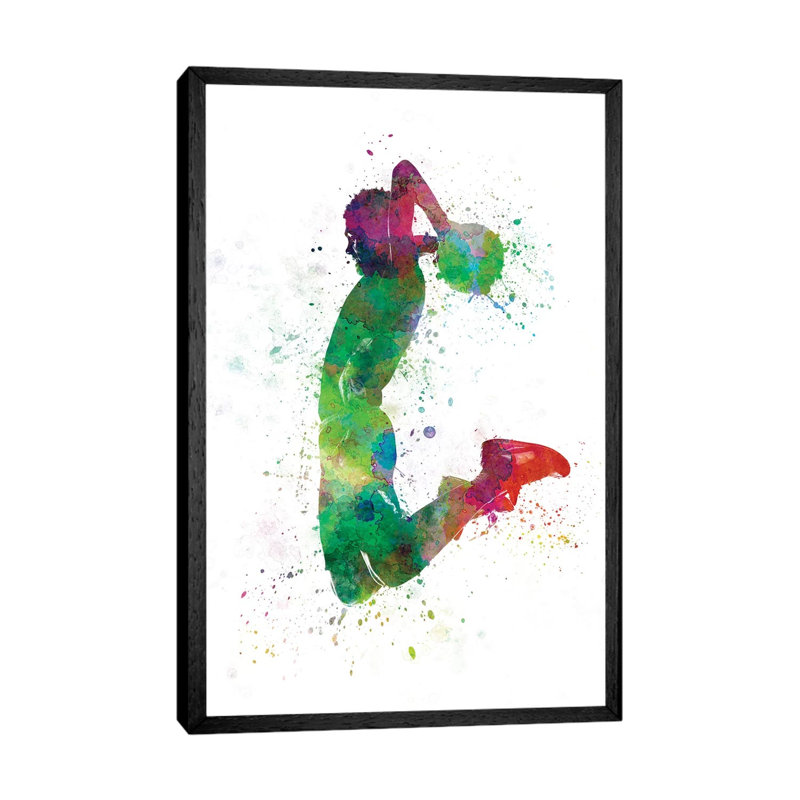 Young Man Basketball Player Dunking II by Paul Rommer - Painting on Canvas, 101.6 cm H x 66.04 cm W, Black Framed