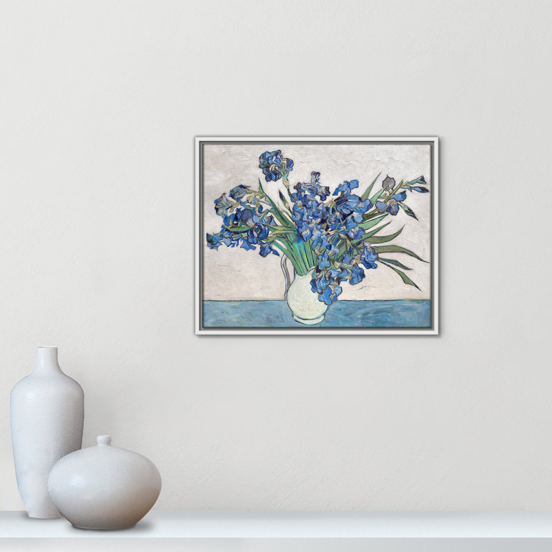 Imprimé iris bleu par Vincent Van Gogh, Cadre flottant blanc, Pas de tapis, H 21,5 po x l 17,5 po