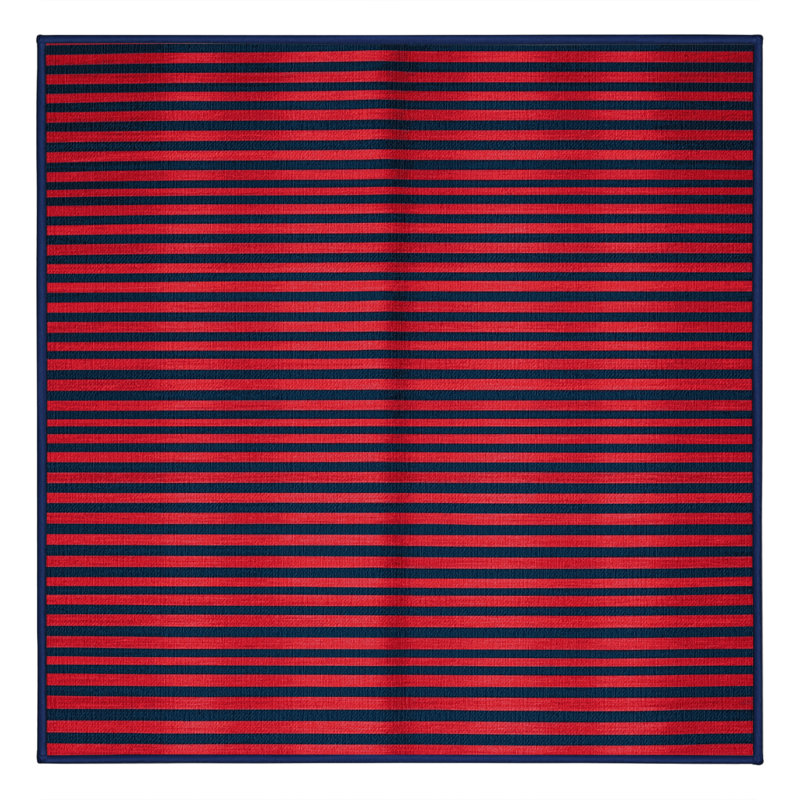 Tapis bleu à rayures horizontales lavable à la machine, Carré 6 pi