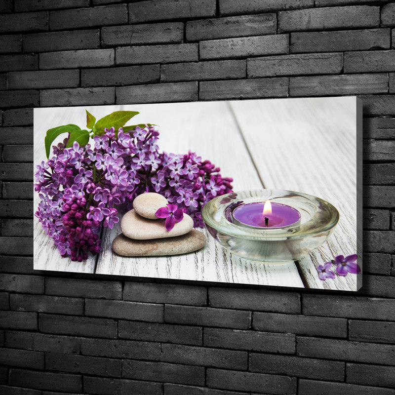 Lilac And Zen Stones - No Frame Print on Glass, 50cm H x 100cm W x 2cm D, Canvas