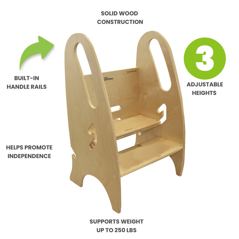 Natural Birchwood Adjustable 3-in-1 Growing Step Stool