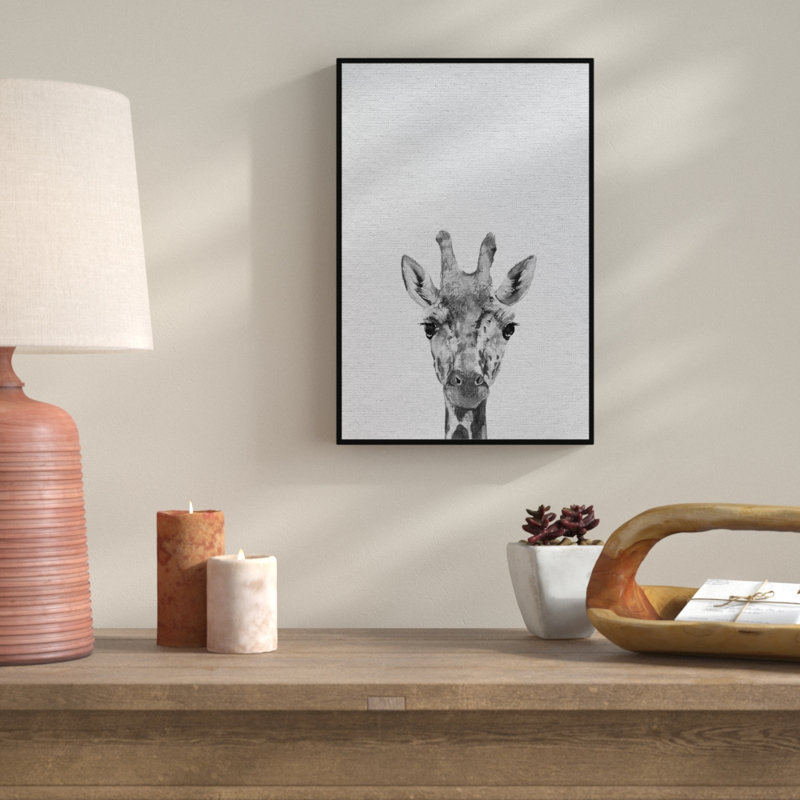 Cheeky Giraffe III - Floater Frame Painting on Canvas, 46 cm H x 30 cm W x 4 cm D