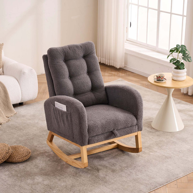 Chaise berçante d'appoint à haut dossier avec repose-pieds pour chambre à coucher ou espace de vie, Gris foncé