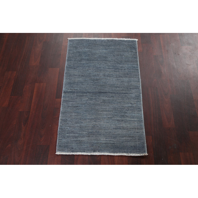 Tapis oriental gris / bleu One-of-a-Kind Gabbeh Kashkoli noué à la main 1 pi 11 po x 3 pi 1 po