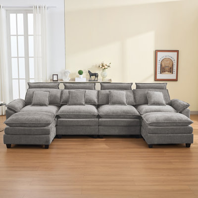 103" W Oversized L-Shaped Cloud Sectional with Ottoman & Headrest