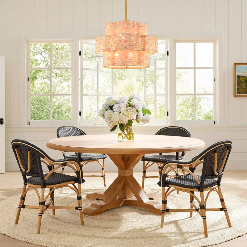 6-Light 3-Layer Bohemian Natural Bamboo Woven Floral Rattan Chandelier